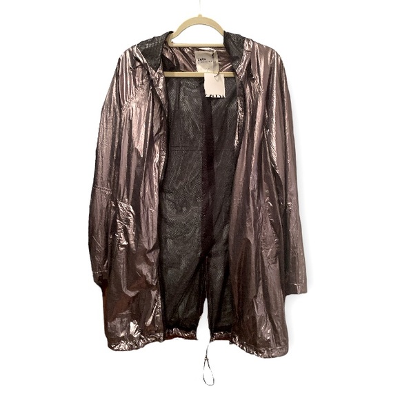 Zara Jackets & Blazers - ZARA Raincoat- xs, metallic silver, net lining, pockets, adjustable